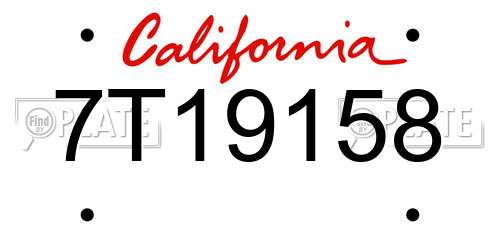 7T19158 California License Plate