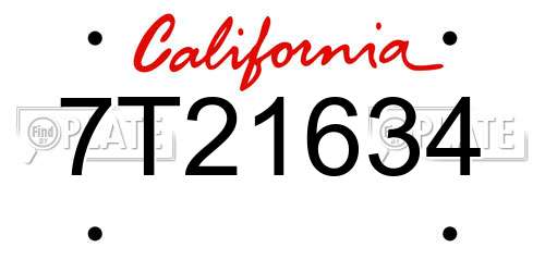 7T21634 California License Plate