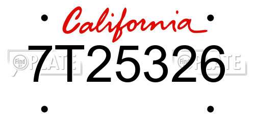 7T25326 California License Plate