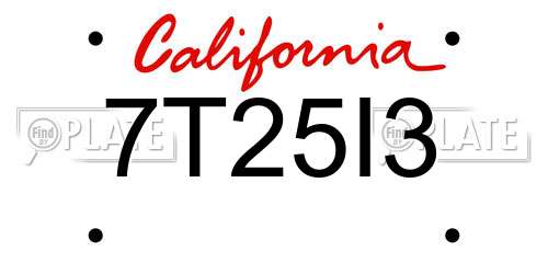 7T25I3 California License Plate