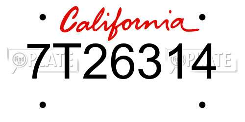 7T26314 California License Plate