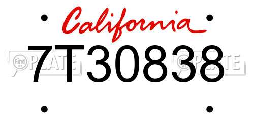 7T30838 California License Plate