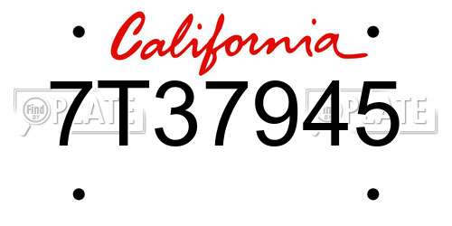 7T37945 California License Plate