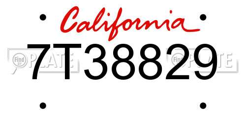 7T38829 California License Plate