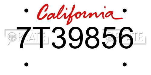 7T39856 California License Plate