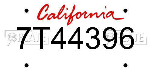 7T44396 California License Plate