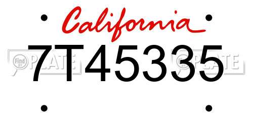 7T45335 California License Plate