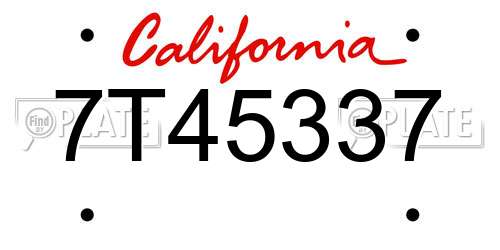 7T45337 California License Plate