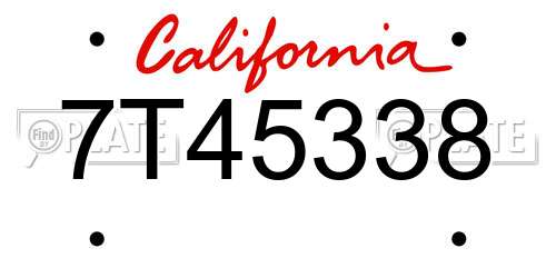 7T45338 California License Plate