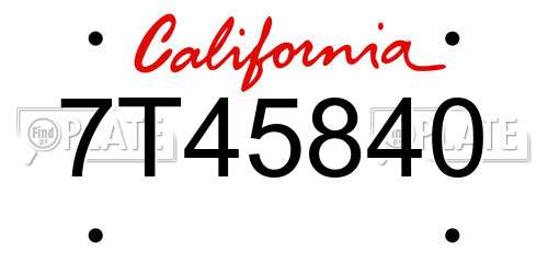 7T45840 California License Plate