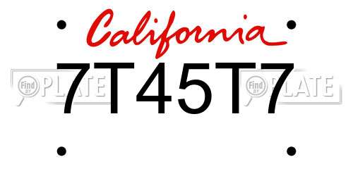7T45T7 California License Plate