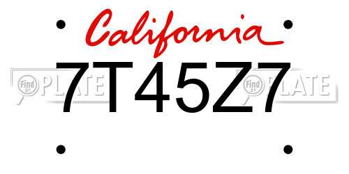 7T45Z7 California License Plate