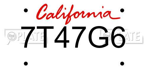 7T47G6 California License Plate