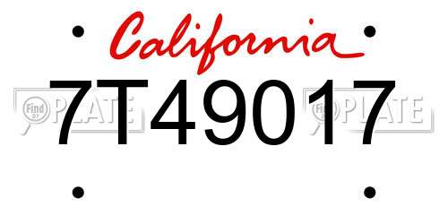 7T49017 California License Plate