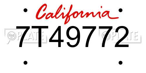 7T49772 California License Plate