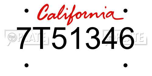 7T51346 California License Plate