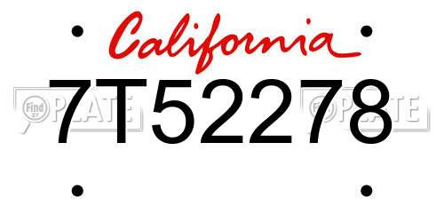 7T52278 California License Plate