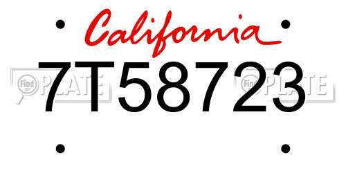 7T58723 California License Plate