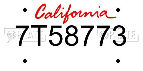 7T58773 California License Plate