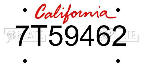 7T59462 California License Plate