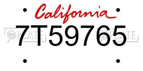 7T59765 California License Plate