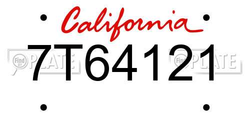 7T64121 California License Plate