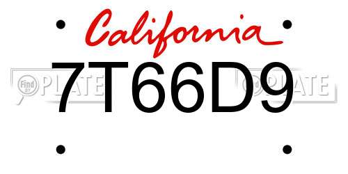 7T66D9 California License Plate