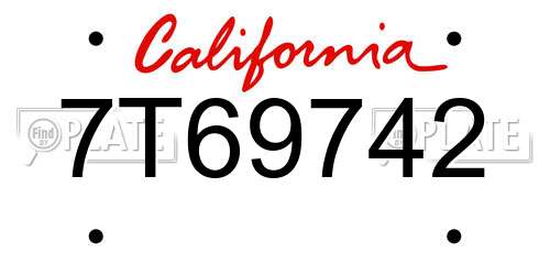 7T69742 California License Plate