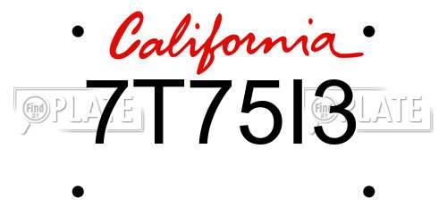 7T75I3 California License Plate