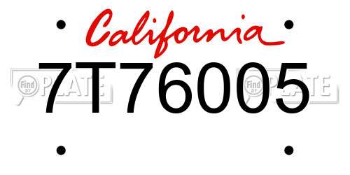 7T76005 California License Plate