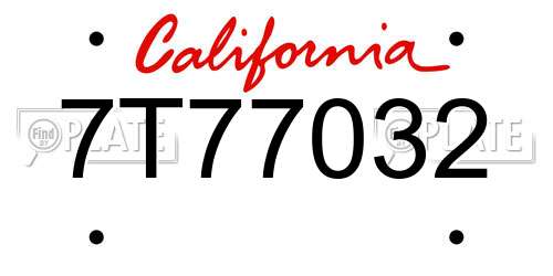 7T77032 California License Plate