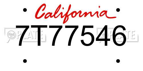 7T77546 California License Plate