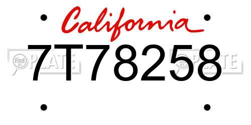 7T78258 California License Plate