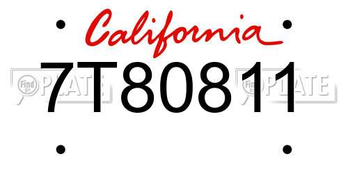 7T80811 California License Plate