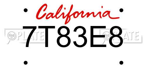 7T83E8 California License Plate