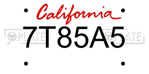 7T85A5 California License Plate