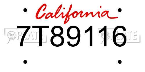 7T89116 California License Plate