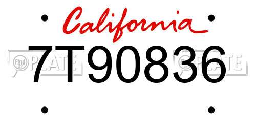 7T90836 California License Plate