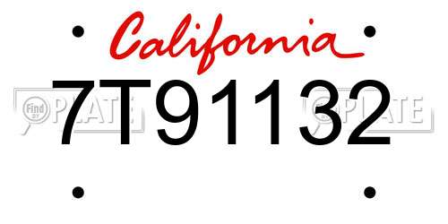 7T91132 California License Plate