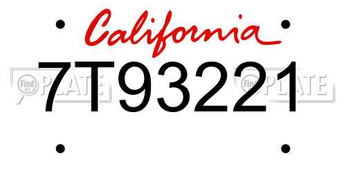 7T93221 California License Plate