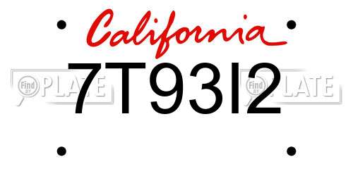 7T93I2 California License Plate