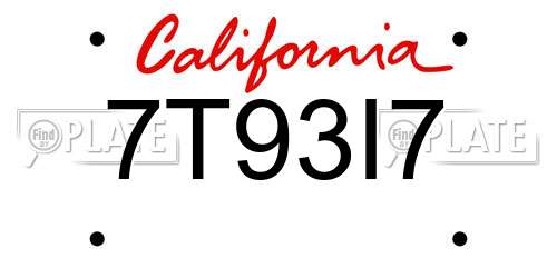 7T93I7 California License Plate