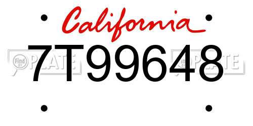 7T99648 California License Plate