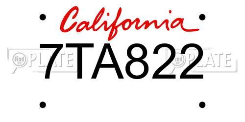 7TA822 California License Plate