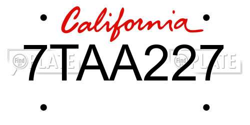 7TAA227 California License Plate