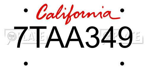 7TAA349 California License Plate