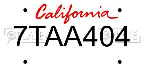7TAA404 California License Plate