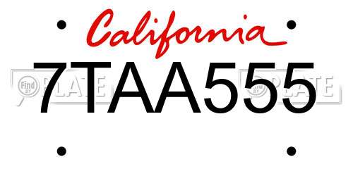 7TAA555 California License Plate