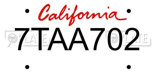 7TAA702 California License Plate