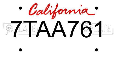 7TAA761 California License Plate
